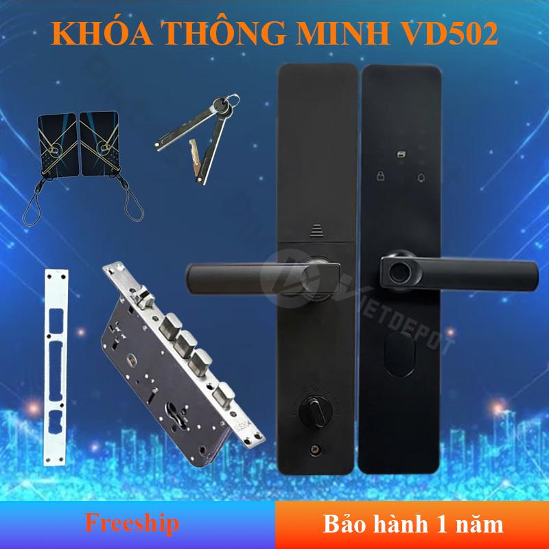 Khóa cửa vân tay thông minh Viet Depot VD502. Mở khóa bằng  Vân tay, Thẻ từ, Mật khẩu, Khóa cơ, App TTlock dùng cho Cửa Gỗ, Nhựa, Sắt, Cửa chung cư, Cửa chống cháy, Cửa căn hộ cho thuê-KHÔNG dùng cho cửa nhôm