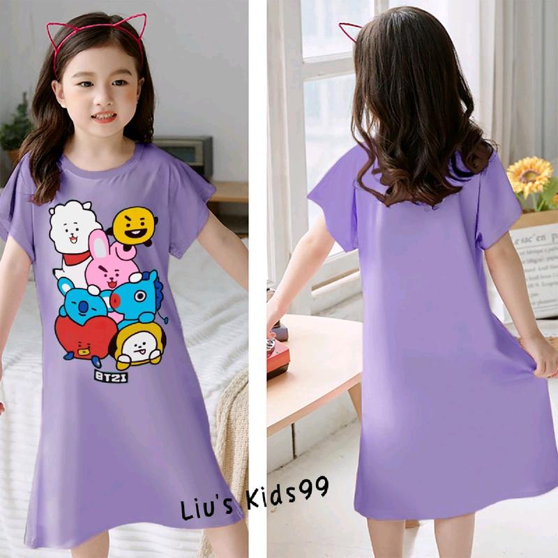 Liu's_Kids99 / daster anak cewek TINITAN untuk Umur 3-12th Katun Lembut Lengan Pendek Fashion daster anak dress bayi 4