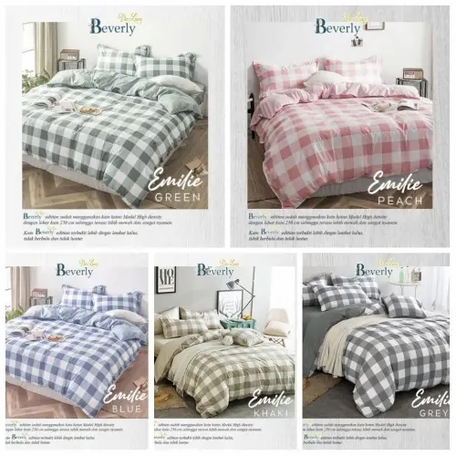 TERLARIS Sprei Kotak Emely Korean Style Katun Lembut Anti Luntur Include Sarban dan Sargul King Size 180 x 200 Terbaru 0
