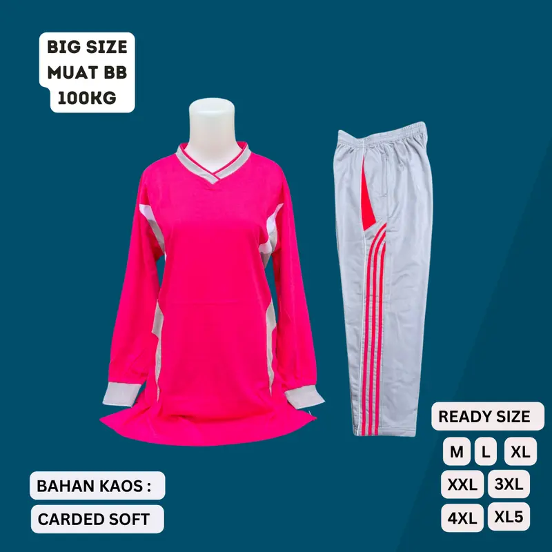 BIG SIZE 3L 4L 5L Baju Setelan Olah Raga Wanita Terbaru / Setelan Olah Raga Tunik Muslimah / Seragam Olahraga Wanita Panjang Terbaru 3