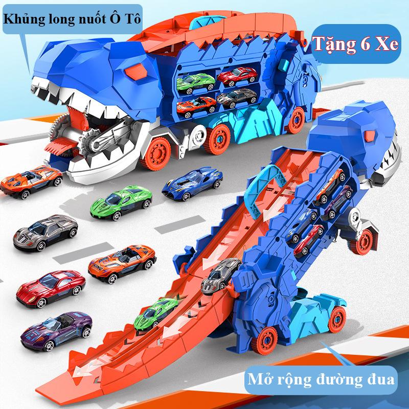 Đồ Chơi Xe Khủng Long Nuốt Ô Tô Đường Ray Xe Hơi, Đồ Chơi Biến Hình Xe Khủng Long Đầy Màu Sắc Toy