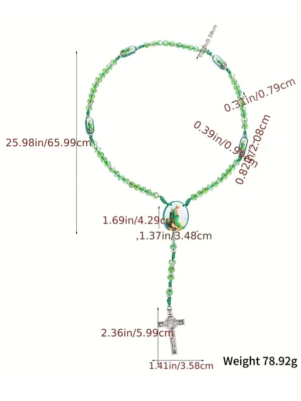Easter Rhinestone Decor Cross Design Rosary Bead Necklace, Fashion Jewelry for Women & Men, Religion Blessing Accessory 1