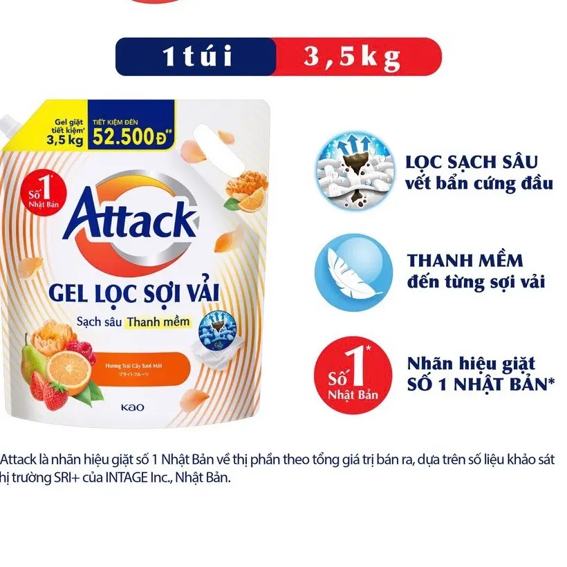 Nước giặt ATTACK 3,5kg lọc sợi vải hương trái cây