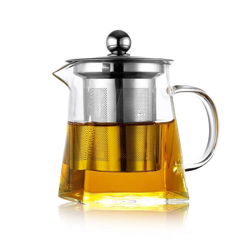 Glass Tea Pot with Removable Stainless Steel Filter & Handle, Clear Square Tea Pot & Tea Cup Set, Tea Making Tool for Home Office Use, Home Accessories, Kitchen Accessories 2