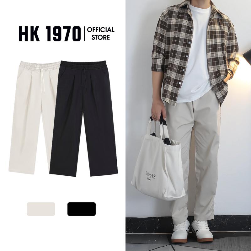 Quần Kaki ống suông cạp chun dáng Baggy Unisex chất liệu Kaki mềm thoáng mát phong cách đơn giản Q188 Menswear Nam Pants Có Túi Đen