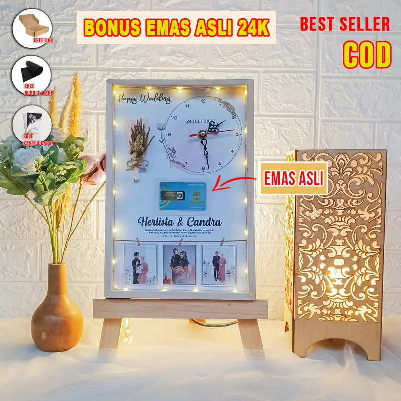 KADO PERNIKAHAN II JAM DINDING CUSTOM II KADO WEDDING ULANG TAHUN WISUDA GRADUATION KADO VALENTIN Frame Kayu Lampu 6