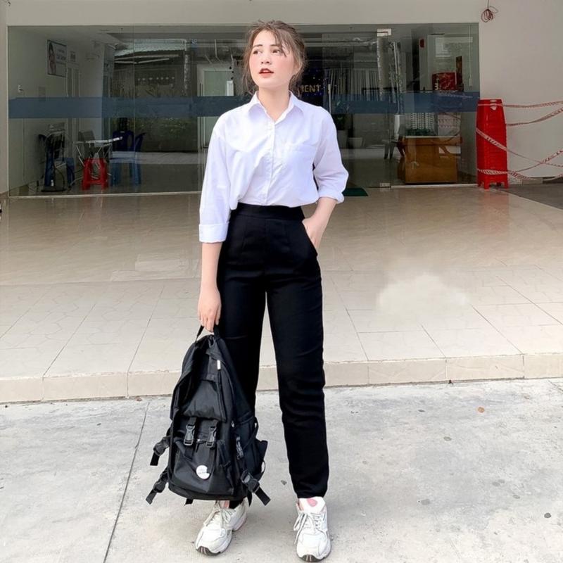 Quần tây nữ lưng cao cạp chun khóa kéo sườn hông dáng dài màu đen ông đứng kiểu quần baggy đi học sinh làm công sở đẹp Pants Jean Pants Jean Ong Women Kaki