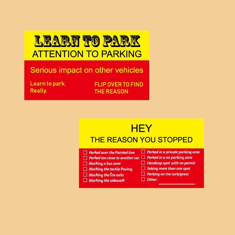 Parking Card, 50pcs Funny Warning Parking Card, Creative Bad Parking Card, Learn To Park Cards with Multi Reasons for Bad Parking 3