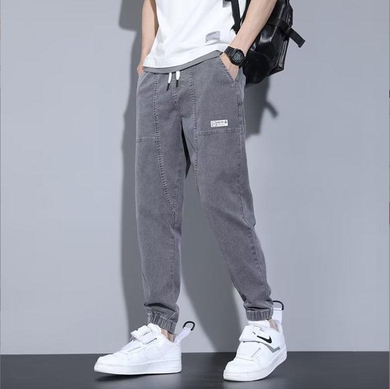 Quần jean jogger nam màu xám đen logo thêu bó gấu lưng chun 706 11 752 hà nội hcm Menswear Có Túi Pants