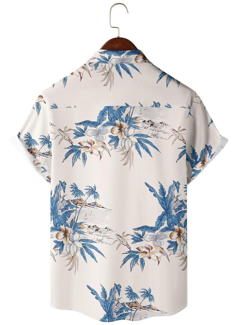 Product Introduction of Men's Floral Print Button Front Hawaiian Shirt, Casual Regular Fit Short Sleeve Collar Shirt for Summer, Menswear for Beach Vacation 2