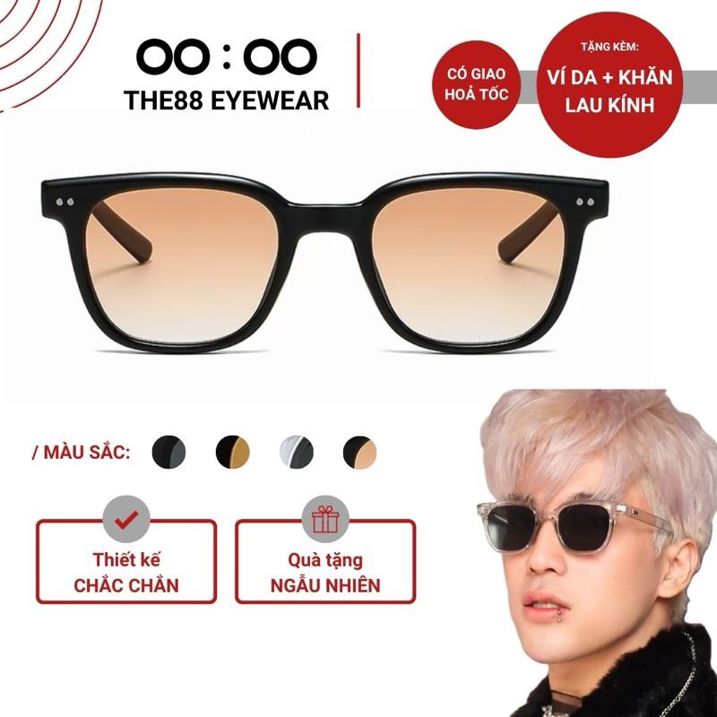 Kính mát thời trang nam nữ THE88 dáng oval thiết kế bo tròn đính kim loại sắc sảo xu hướng hiện đại chống tia UV KM63