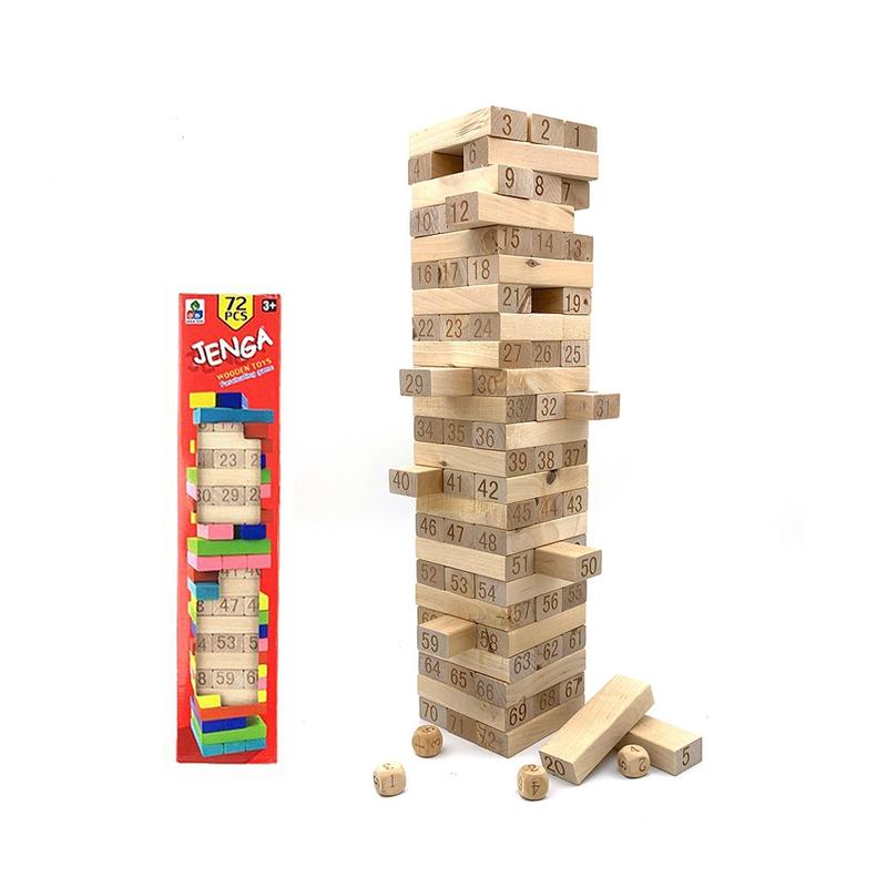 [ Size lớn 72 miếng gỗ- 4 hột xúc xắc 6 mặt - 1,2kg- - video tham khảo ] Bộ Trò Chơi Rút Gỗ Jenga Wooden Toys Gỗ Mài Giũa Xịn An Toàn Cho Bé