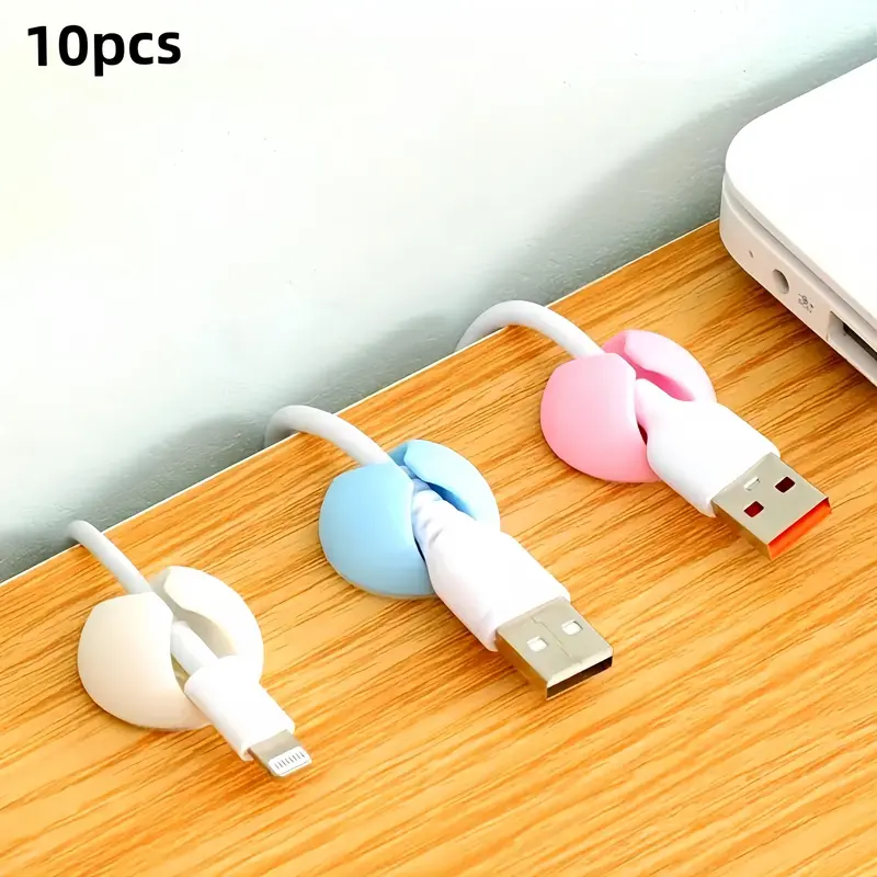 Cable Management Clip, 10pcs/set Desktop Cable Holder, Charging Data Headphone Cable Organizer for Home Office Bedroom 0