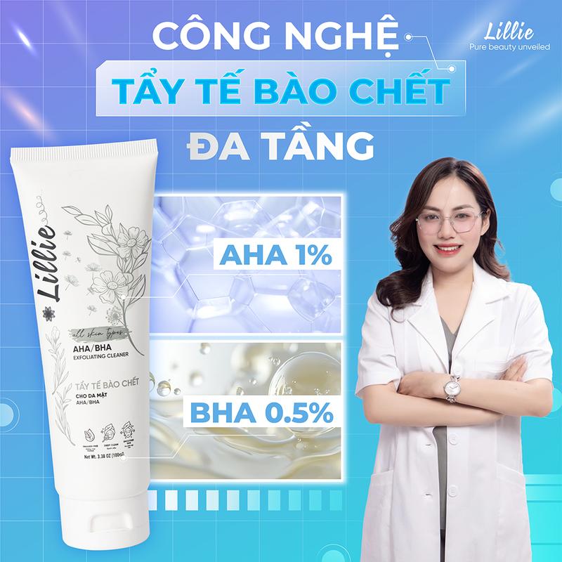  Tẩy tế bào chết cho da mặt AHA & BHA Lillie Skincare hỗ trợ làm đẹp da hỗ trợ làm sạch da giúp hỗ trợ ngừa mụn và làm đều màu da 
