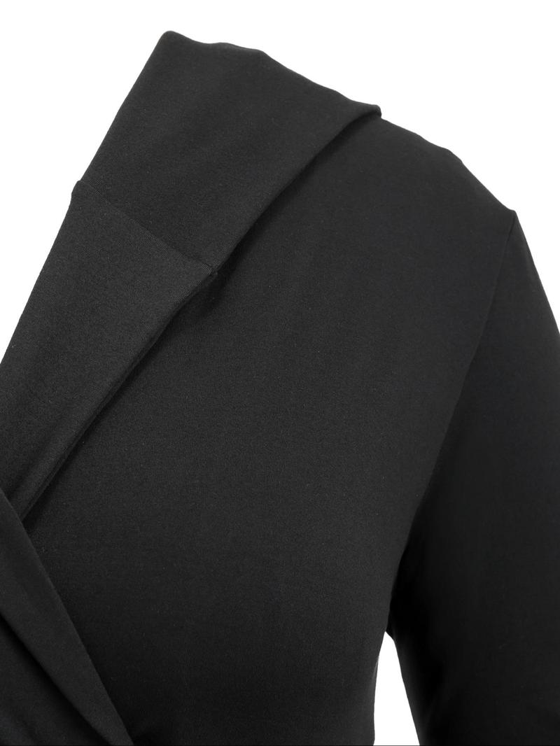 Product Introduction of 【Plus Size】 Lace Up Wrap Hooded Dress, Elegant Asymmetrical Long Sleeve A Line Dress for Party Holiday Wedding Guest, Women's Clothes for Fall & Winter 12