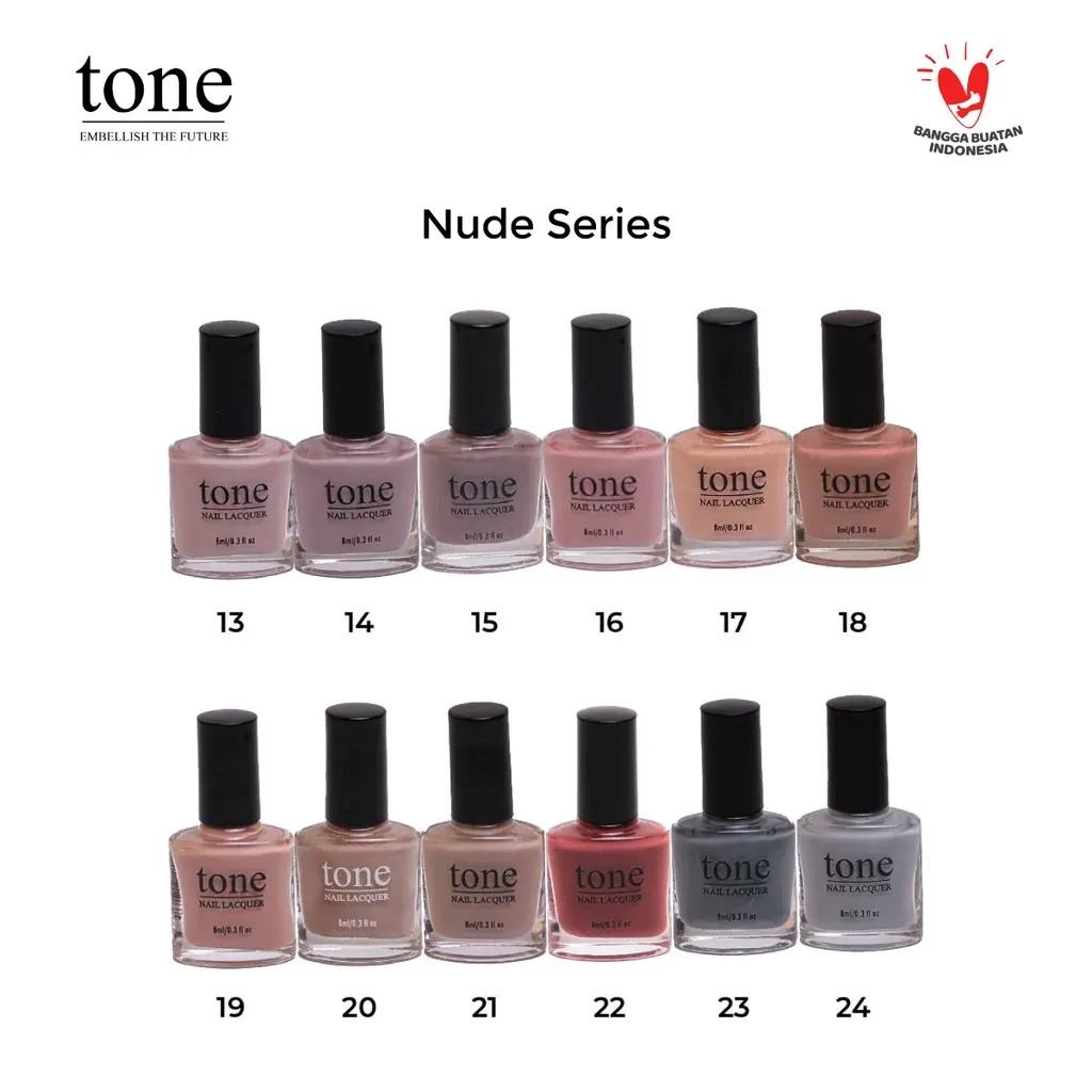 Tone Nail Lacquer Nude Series 13-24 | Cat Kuku Coklat | Nude Nail Polish | Kutek Halal Muslimah