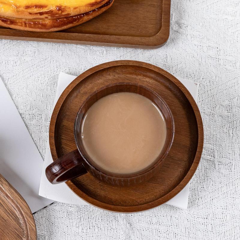 Wooden Handle Coffee Cup & Coasters Set, 2/4 Counts/set Vintage Tea Cup, Multi-purpose Drinking Cup for Home Office Use 8