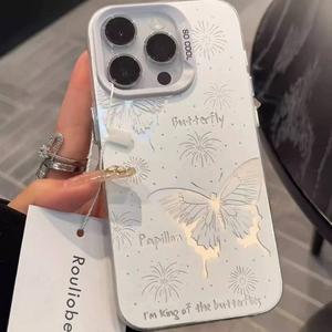 Case for IPhone 11 Pro Max 15 14 12 13 XR 7Plus XS 8 SE  White hollow butterfly high-end imd mobile phone case