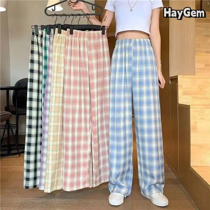 2024 Quần kẻ sọc của phụ nữ Thời trang quần đùi rộng Harajuku Casual lỏng lẻo eo cao thẳng Pants Women