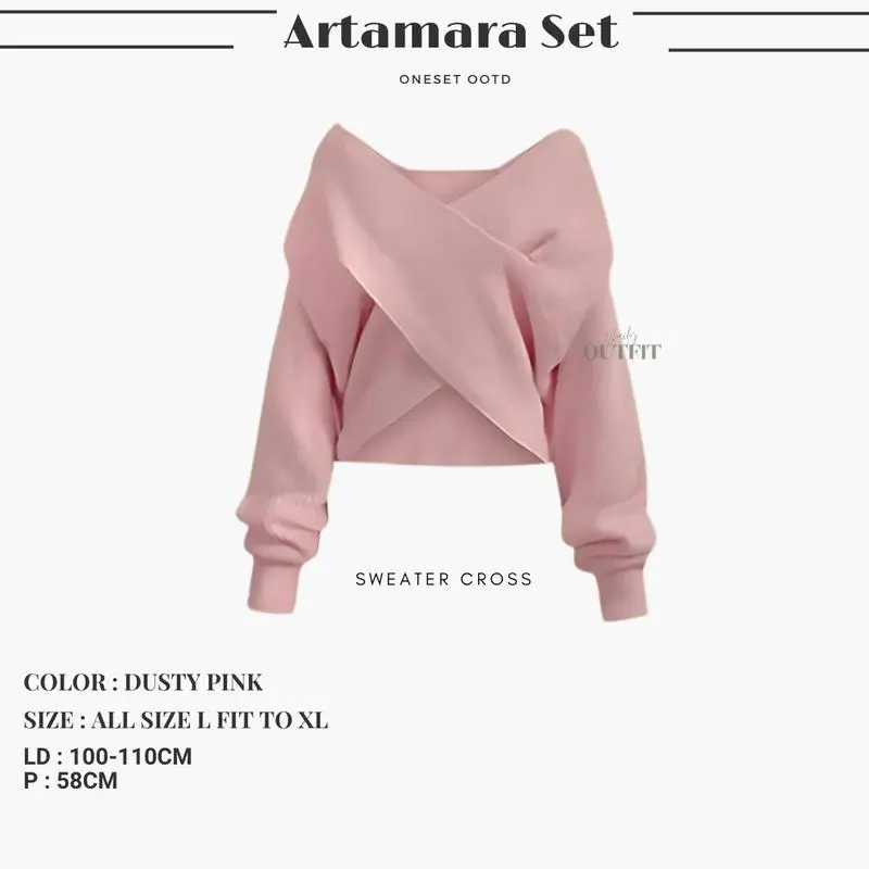 Bramantyashop - Artamara Set Outfit wanita | Atasan Sweater Rajut Cross Korean Knitted | Bawahan Rok Scuba Premium | Setelan Oneset wanita | OOTD Korean Look | Setelan Remaja Casual Panjang 2