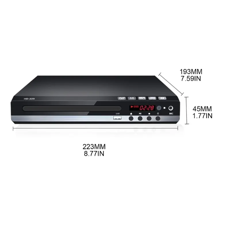 Máy nghe nhạc DVD, Shuma, Tương thích HDMI, Máy đa phương tiện, Đầu ra AV, với điều khiển từ xa và Cáp AV, cho đĩa VCD và CD 6