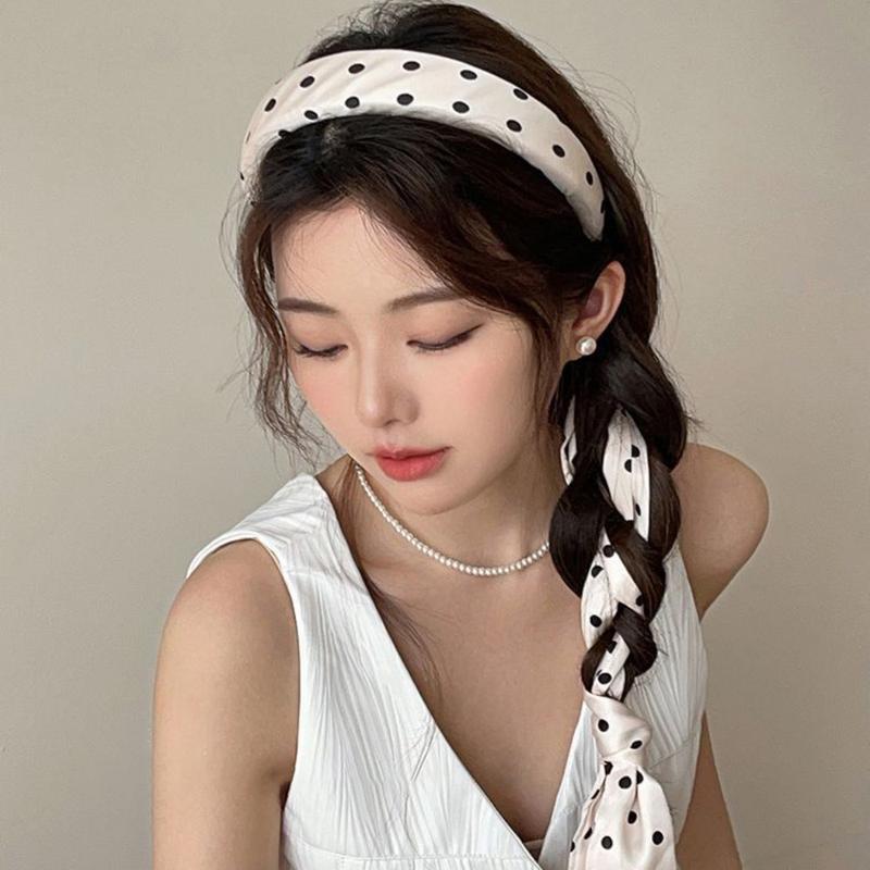 Fashion 2024 New Women's Polka Dot Bow Ribbon Headband Face Washing Hair Pressing Headband High Skull Hair Tied Ribbon Headdress 1