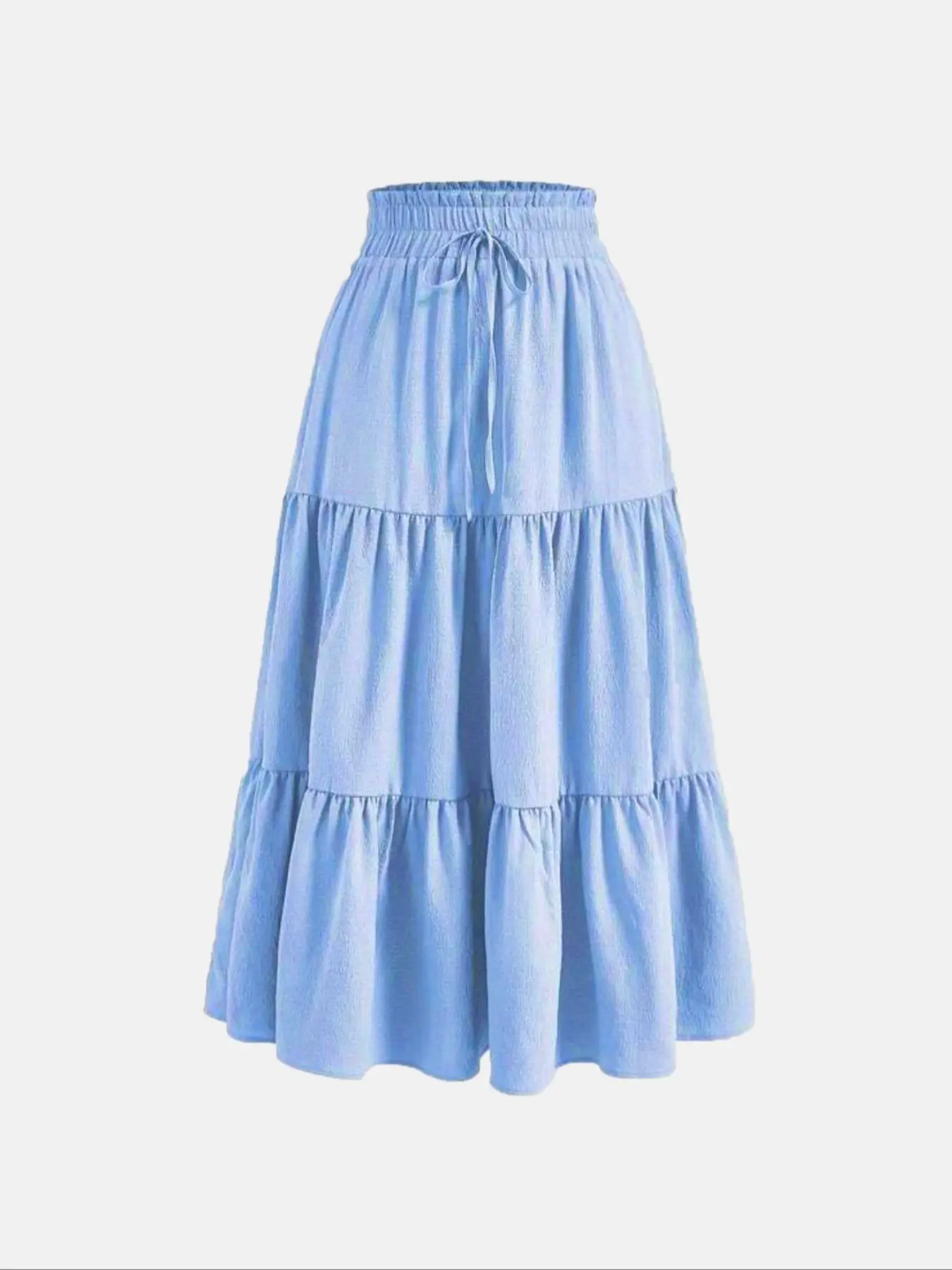 Women's Plain Tie Front Ruffle Trim Skirt, Casual A Line Long Skirt for Spring & Fall, Ladies Bottoms for Daily Wear