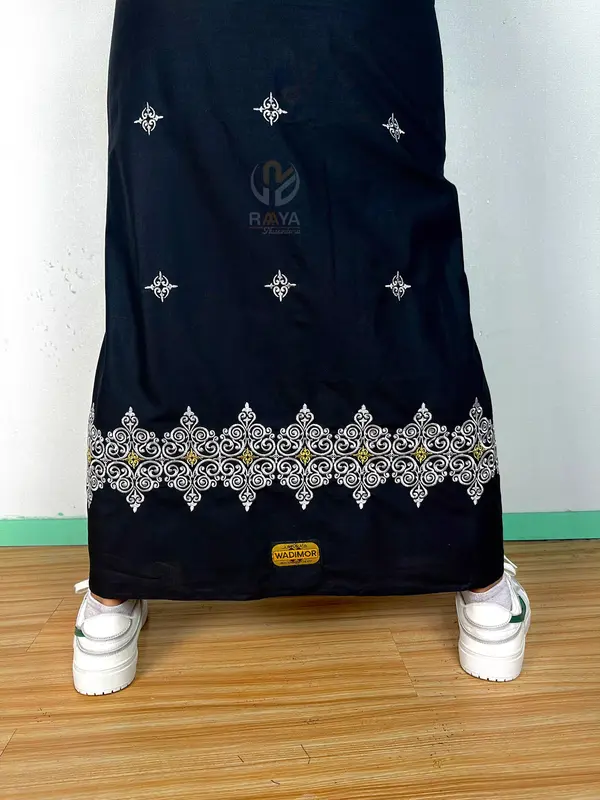 sarung bordir wadimor motif Arabic bordir dewasa Katun Lembut pintu aceh Muslim Pria Hitam Navy songket timbul putih santri 6