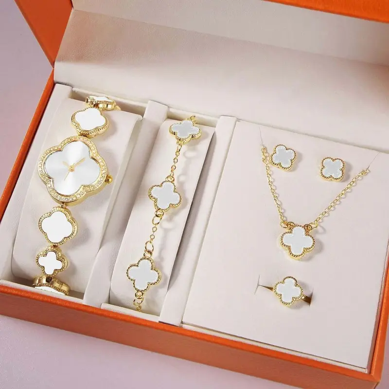 Đồng Hồ Nữ, Thiết Kế Cỏ Bốn Lá Hoa Thời Trang, Bộ Vòng Tay, Phong Trào Thạch Anh, Bán Hàng Trực Tiếp Từ Nhà Máy, Thích Hợp Làm Quà Tặng Dây Chuyền Women 6