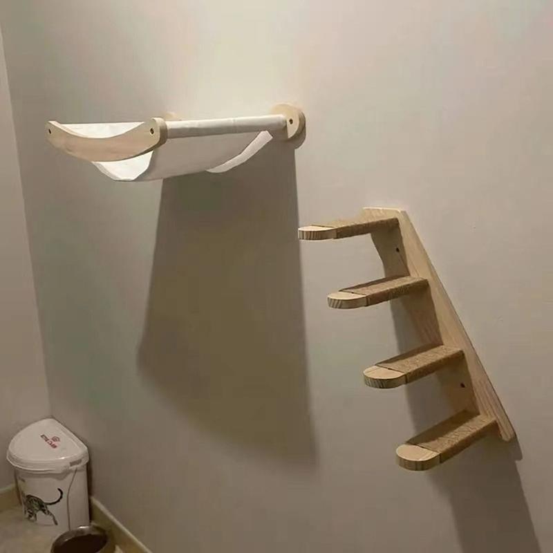 Product Introduction of Creative Solid Wood Cat Climbing Shelf Steps Wall Mounted Space Saving Cat Steps Ladder Reversible with Sisal Rope Wooden Stairway Shelves Kitten Playing 10