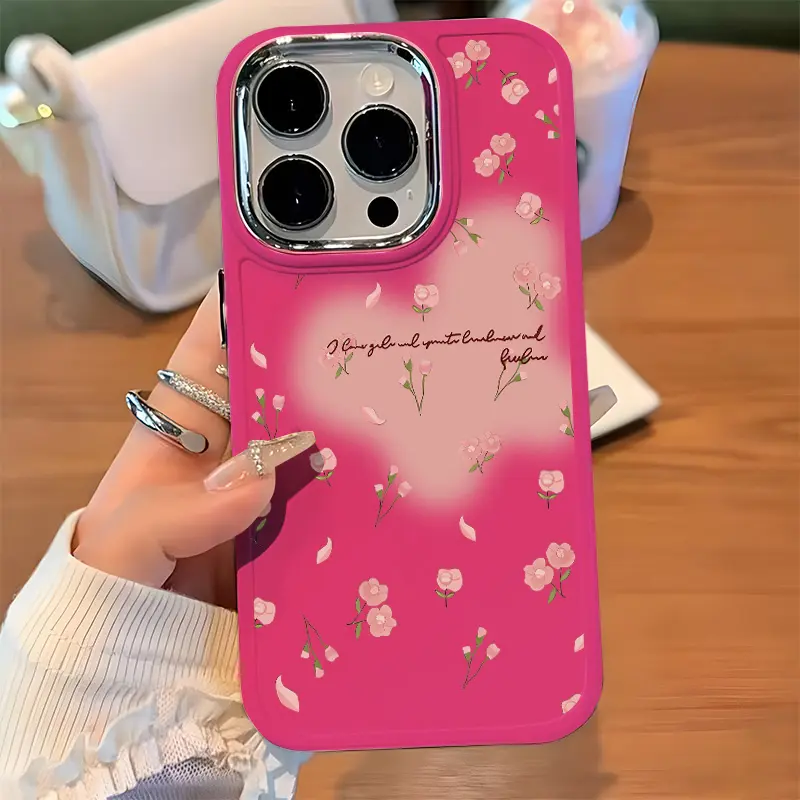 Ốp Mềm Silicon, Thiết Kế Thẩm Mỹ, Tương Thích Cho iPhone 7, 8 Plus, 12, 14, 15, 13, 11, Pro Max, Plus, XR, X, XS MAX, SE2020, Bảo Vệ Camera, Chống Sốc, Màu Hồng Và Đào Hoa Tươi Mới 6