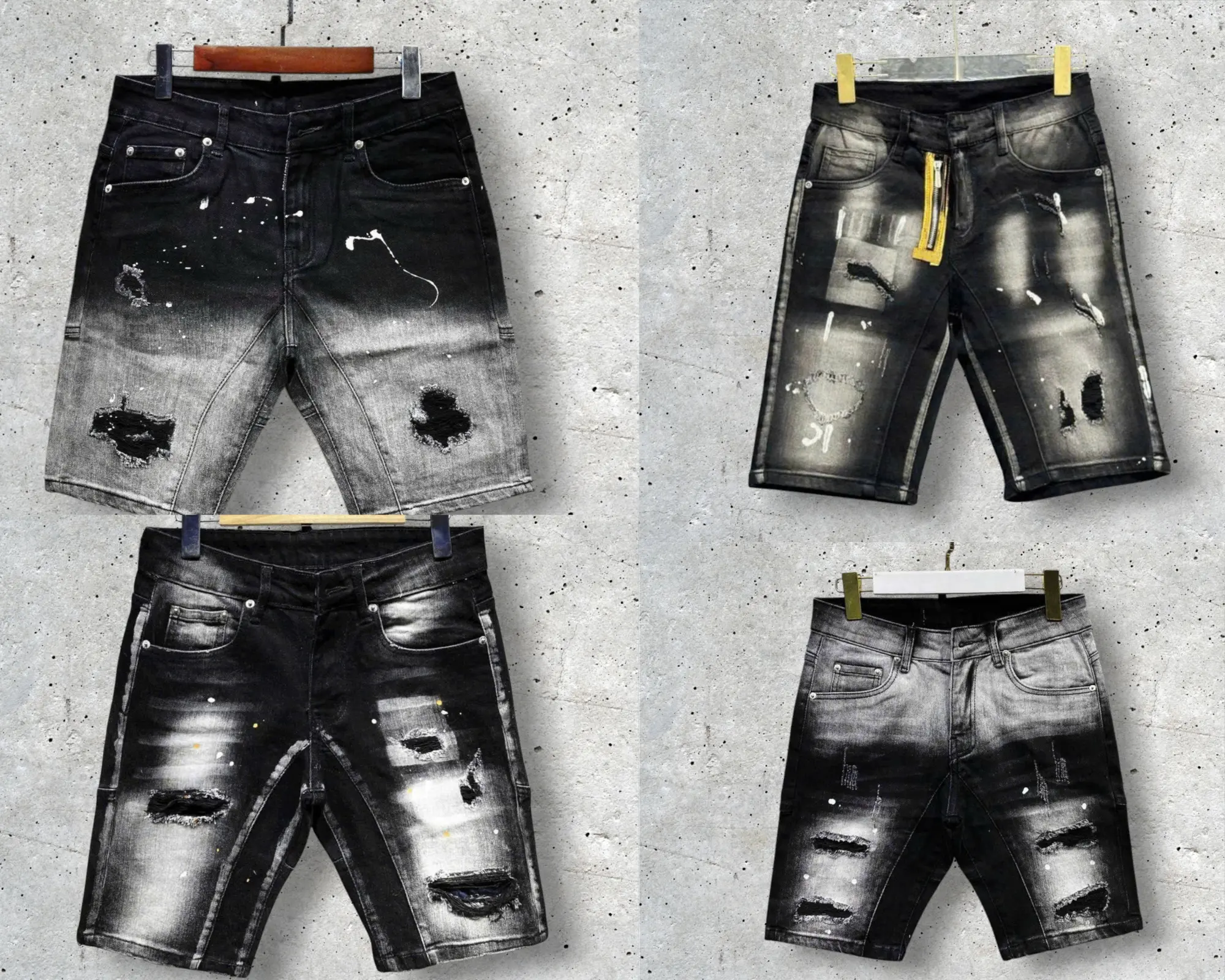 Quần short jean nam tạo kiểu mài xước thêu khóa vẩy sơn boy phố , form quần dễ phối đồ , chất vải denim co dãn thoáng mát