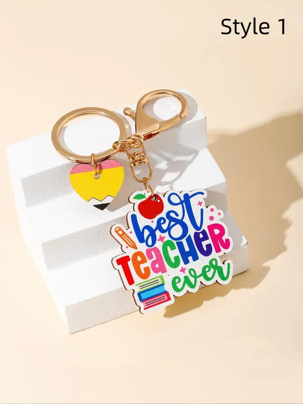 Creative Heart & Slogan Design Keychain, Cute Keychain for Teacher, Keychain Bag Pendant, Charms Car Keychain Accessories As Gift for School 0
