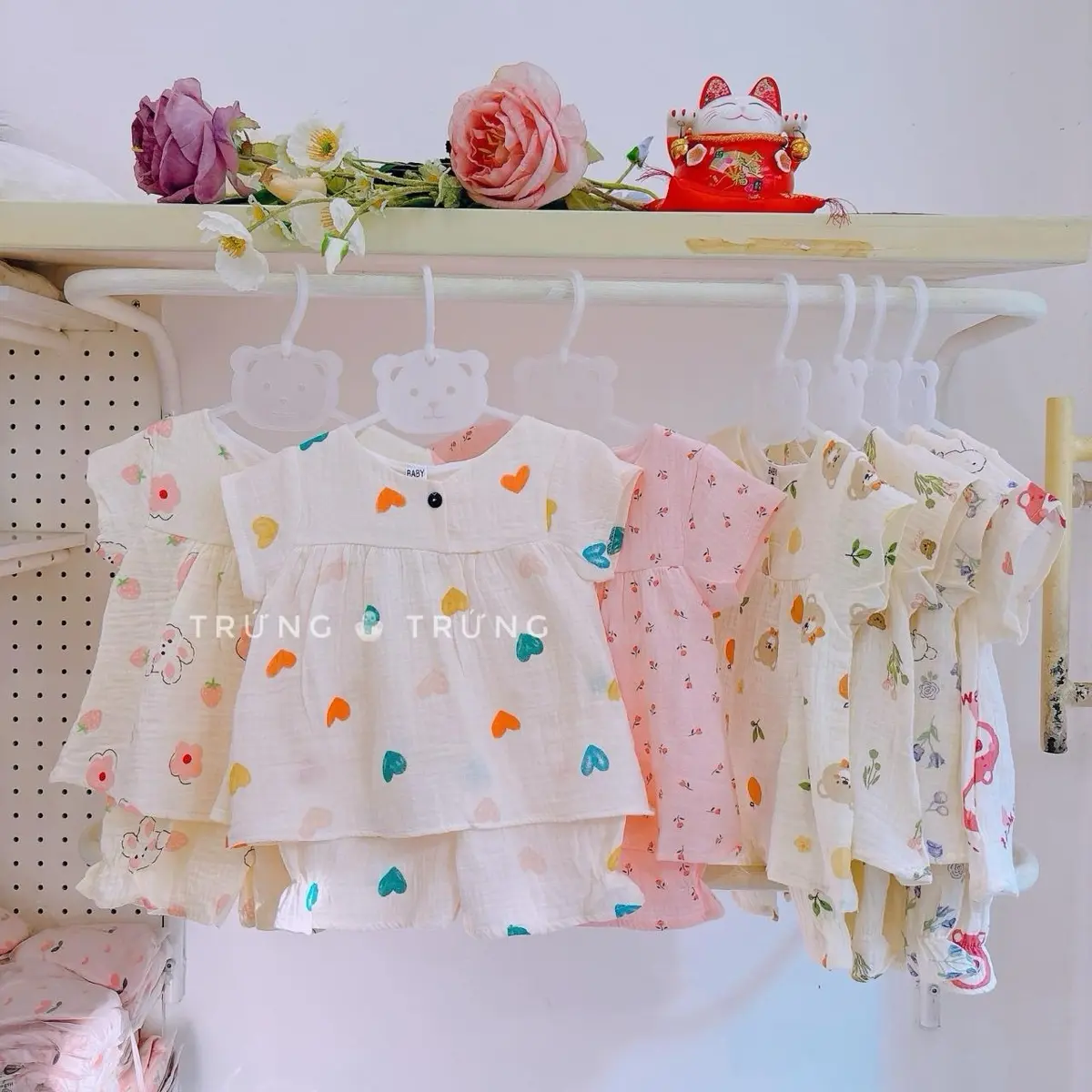 (Trứng 3-13kg) Bộ muslin đùi cho bé gái nhiều màu
