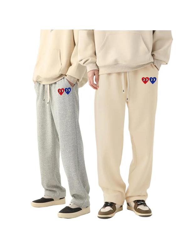 Men's Heart Print Pocket Drawstring Waist Sweatpants, Regular Fit Straight Leg Pants for Spring & Fall, Drippy Outfits, Men's Trousers for Summer Daily Wear, Pants for Men, Going Out Outfit, Casual Menswear Valentine's Day, gift, Work Trousers Men 4