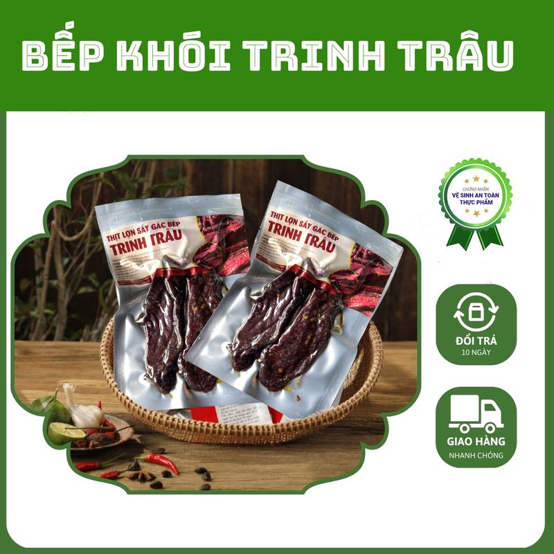 [ LỢN ĐEN ] Thịt Lợn Gác Bếp TÚI LỚN 300 gr ,500 gr + kèm sốt CHẲM CHÉO Chuẩn Tây Bắc Đặc Biệt- KHÔNG CẦN CHẾ BIẾN ĂN LIỀN Thơm Ngon - Trinh Trâu Ăn Vặt , Food, Snack ,Thức Ăn Chua