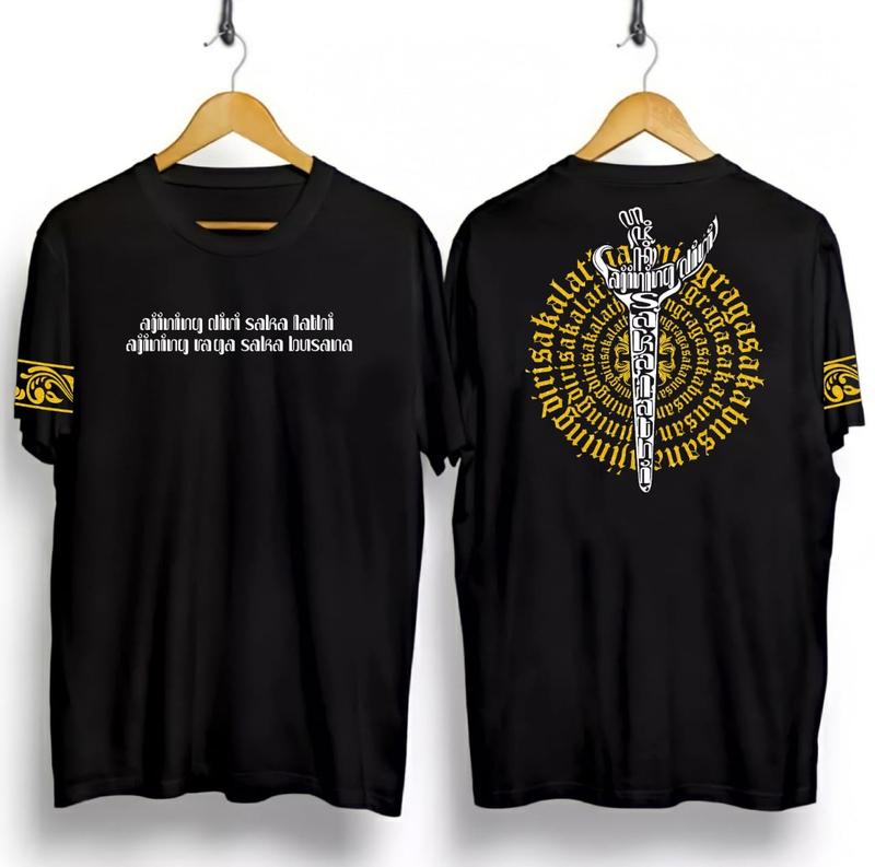 KAOS PRIA WAYANG MARANG SAPADANG / KAOS WAYANG AJA LATHI AJINING / KAOS KATA JAWA / KAOS KATUN / T-SHIRT Katun Santai Crew Neck V-Neck Slim-fitting Polos Bunga Setrip Hitam Putih Distro Motif kaos vintage skena 3