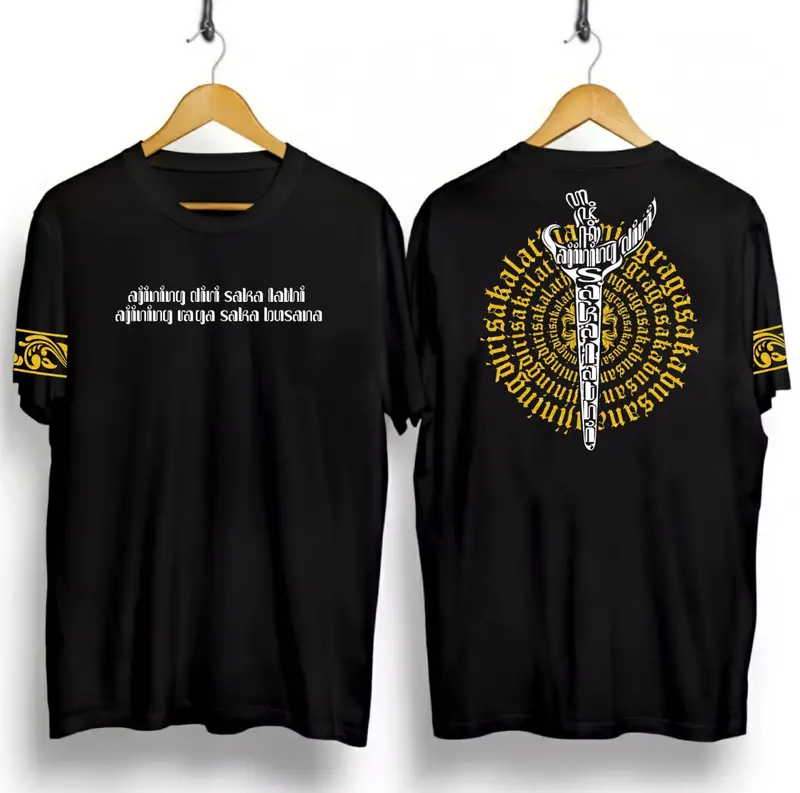 KAOS PRIA WAYANG MARANG SAPADANG / KAOS WAYANG AJA LATHI AJINING / KAOS KATA JAWA / KAOS KATUN / T-SHIRT Katun Santai Crew Neck V-Neck Slim-fitting Polos Bunga Setrip Hitam Putih Distro Motif kaos vintage skena 3