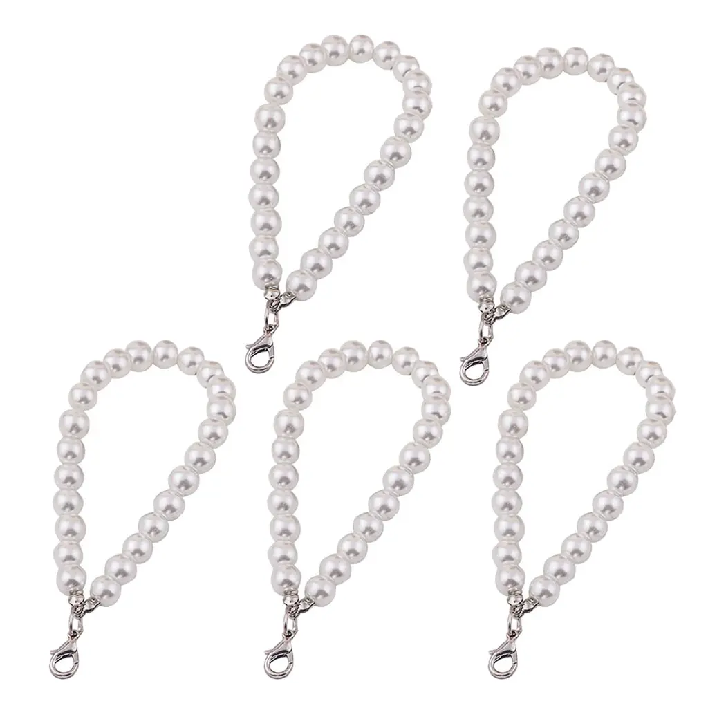 ✪ 5 Pieces/Set White Pearls Wristlet Chain Strap Faux Pearl Lanyard for Key Chain
