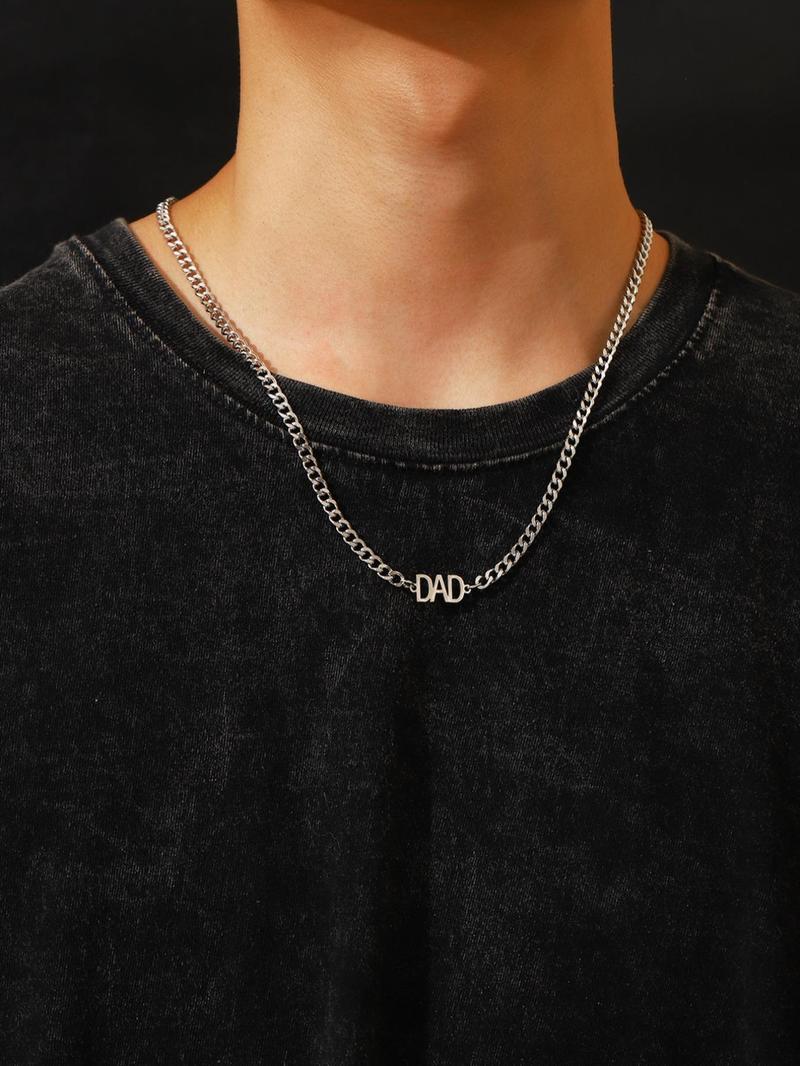 Product Introduction of Men's Punk Style Fashion DAD Letter Design Pendant Necklace, Casual Trendy Chain Necklace For Party Decoration, Elegant All-match Fashion Accessories for Daily Wear, Without Box 4