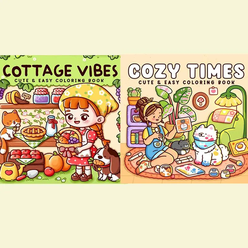 Cottage Vibes & Cozy Times Coloring Book Set, 2 Counts/set Coloring Book, Arts & Crafts Easels, Painting Supplies for Girls, Boys, and Pets