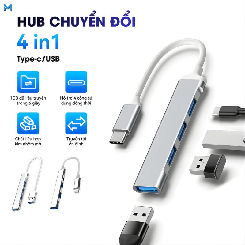 Hub USB Type-C 4 cổng – Bộ mở rộng đa chức năng cho máy tính xách tay