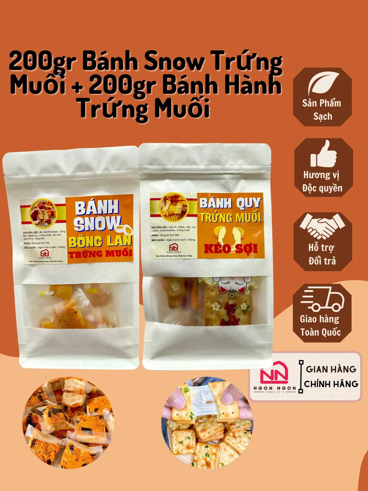 (COMBO 400GR) 200gr Bánh Snow Trứng Muối (18-20 bánh) + 200gr Bánh Hành Trứng Muối Chà Bông Kéo Sợi (10-12 bánh), Đồ Ăn Vặt SNACK Food Thức Ăn Bánh Quy