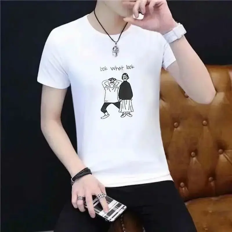 T Shirt for Men New Men's Short-Sleeved T-shirt Youth Trendy T-shirt Undershirt Men's Korean-Style Slim Thin Printed Tops
