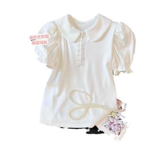 เสื้อยืดคอปกตุ๊กตาขนาดใหญ่ สไตล์เกาหลี เรียบง่าย หวาน สวย ทรงหลวม แขนสั้น สำหรับผู้หญิง ไซส์ใหม่ 150.00kg เสื้อสั้น Clothing Women Lady Tshirt