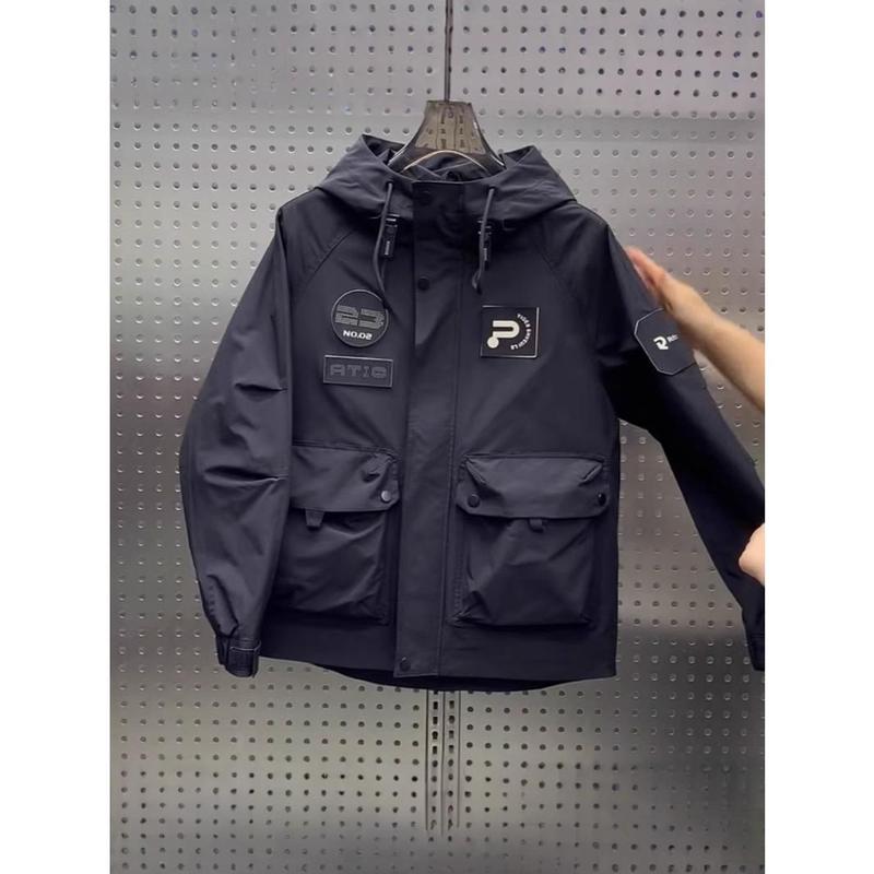 Men's Jacket Spring Autumn New Workwear Hooded Loose Coat Korean Style Versatile Outdoor Jacket Youth Men's Clothing 3