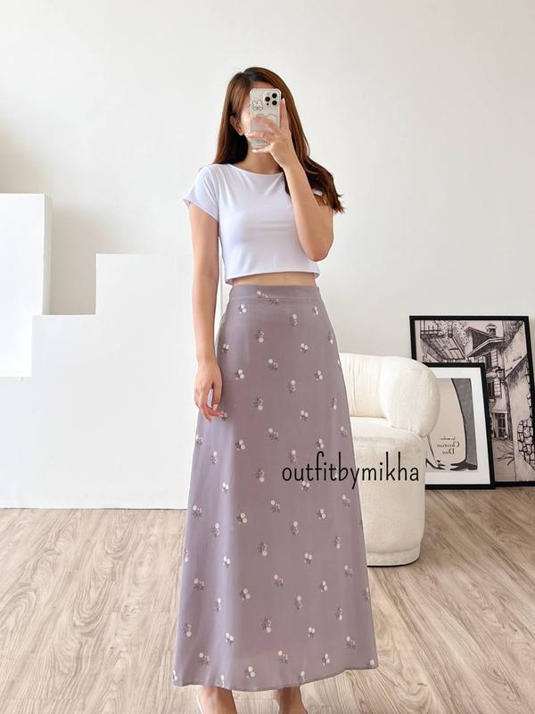 Rok Floral Skirt A Line / Maxi Skirt / Highwaist / Korean Skirt Crinkle Fit 8
