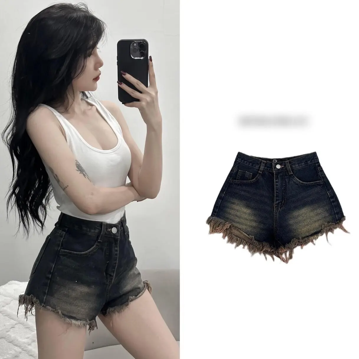 Sọt Jean nữ cotton trơn không rách lai tua rua hách chân nâng v3  thời trang cạp cao Voi Women thời trangvsot rin nữ