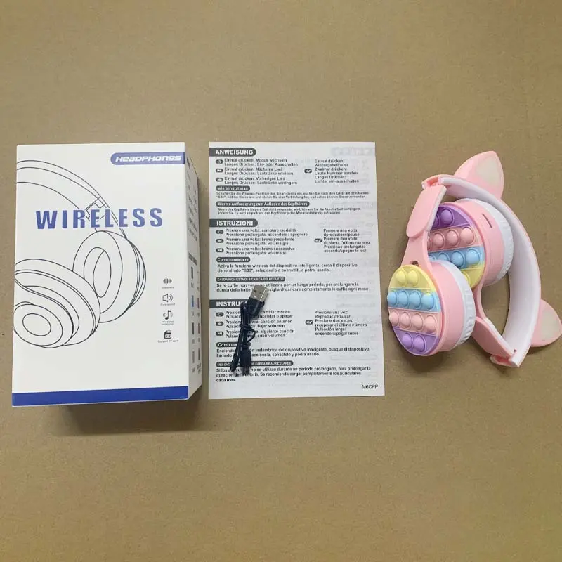 Cartoon Ear Design Foldable Wireless Headphone, Over-Ear Wireless Gaming Earphone, Portable Folding Noise Cancelling Headset for Home Outdoor, Audio Device, Pink Earphones 3