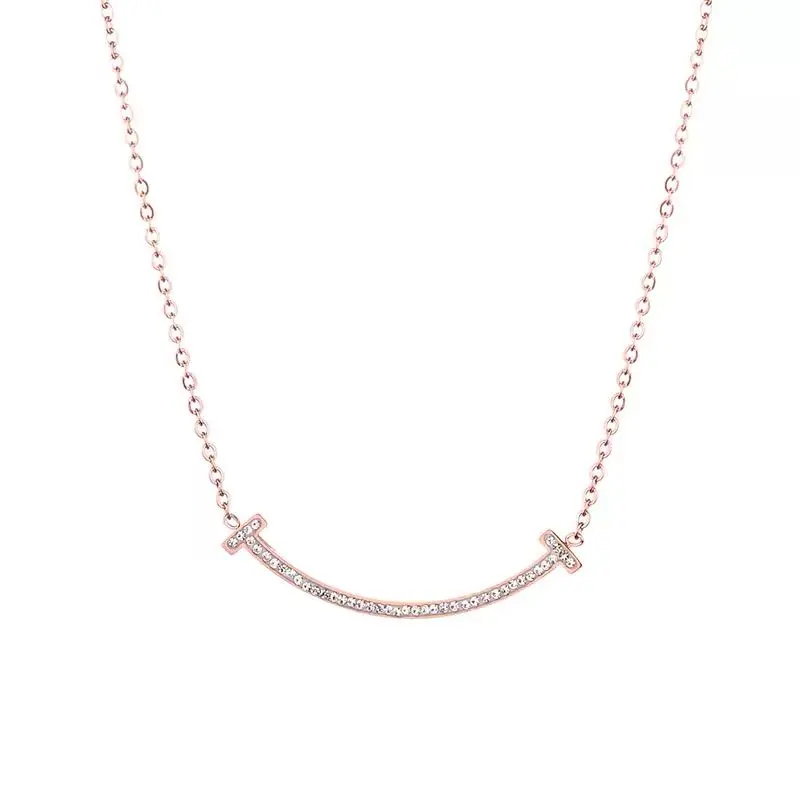 Kalung Titanium Rose Gold Anti Karat Liontin Smile Wanita Korean Style Fashion Aksesoris 4